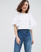Asos Crop T-shirt With Ruffle Sleeve - White
