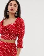 Finders Keepers Blossom Rouched Top-red