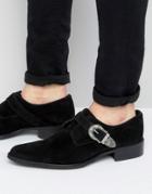 Asos Monk Shoes In Black Suede With Buckle Detail - Black