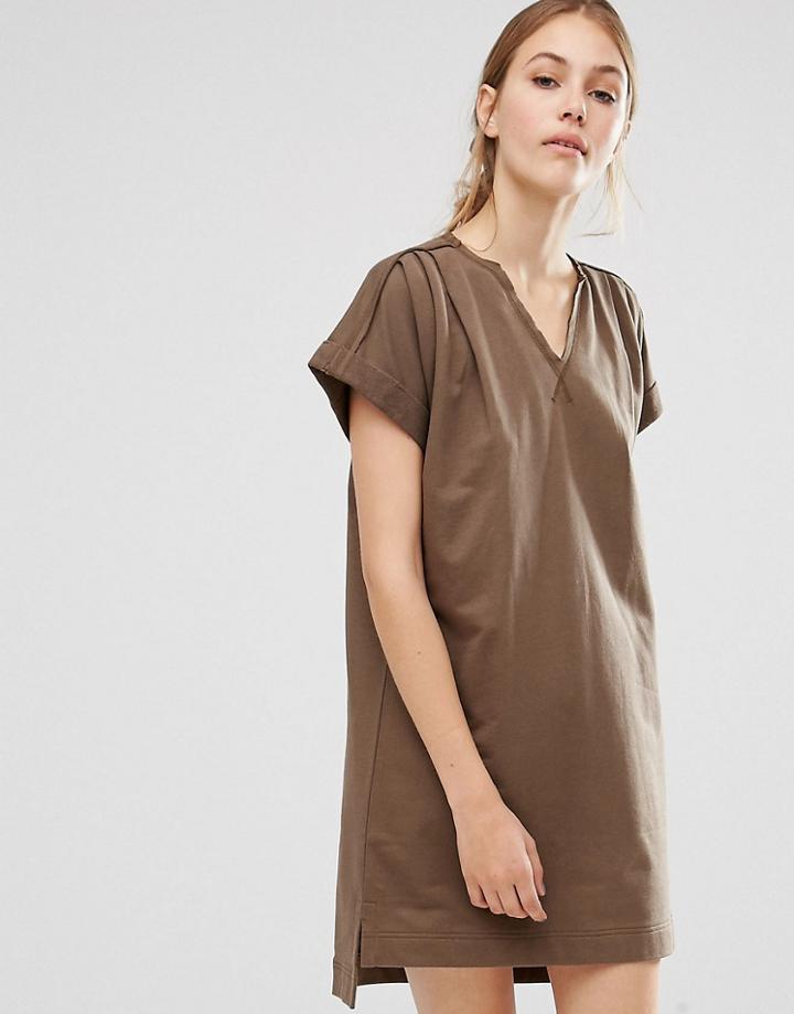 People Tree Organic Cotton Roll Sleeve Tunic Dress - Green