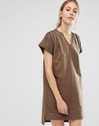 People Tree Organic Cotton Roll Sleeve Tunic Dress - Green