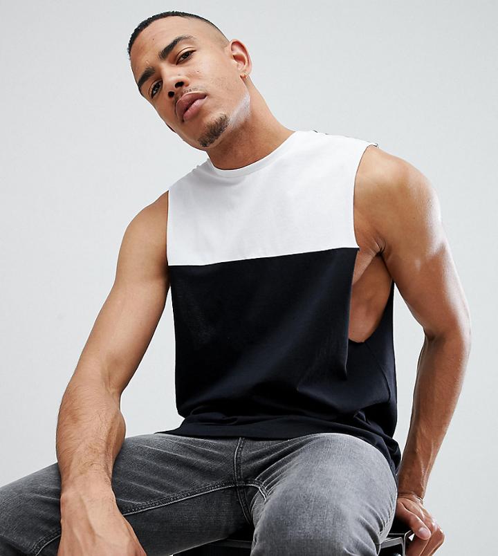 Asos Design Tall Tank With Dropped Armholes And Contrast Yoke Panel - Multi
