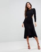 Asos Open Back Pep Hem Midi Bodycon Dress - Black