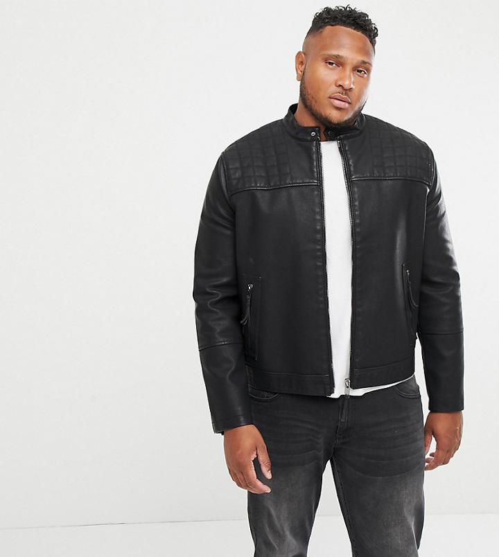 New Look Plus Faux Leather Biker Jacket In Black - Black