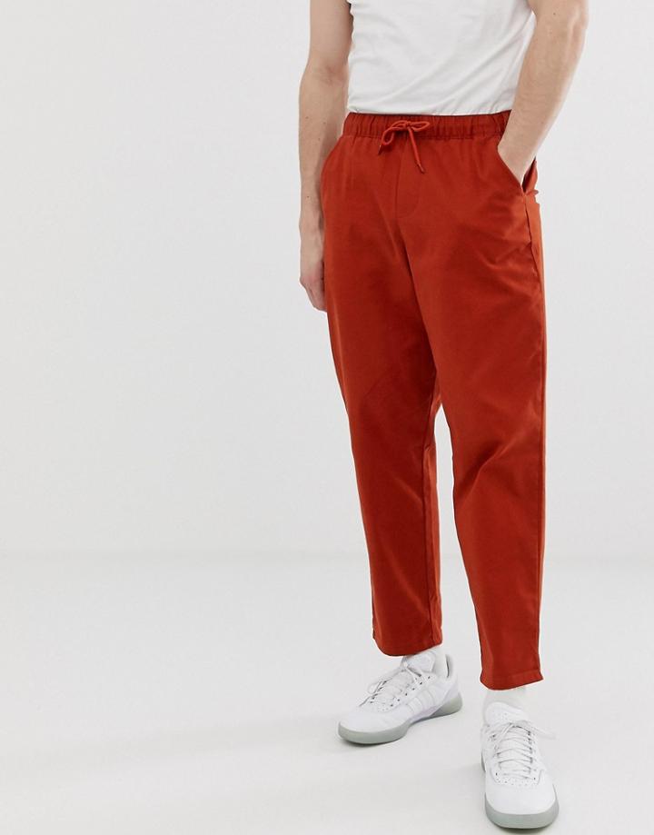 Asos Design Relaxed Chinos With Elastic Waist In Rust-red