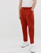 Asos Design Relaxed Chinos With Elastic Waist In Rust-red