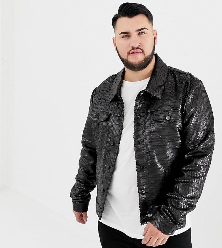 Asos Design Plus Western Sequin Jacket In Black - Black