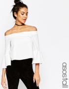 Asos Tall Off Shoulder Top With Ruffle Sleeve - Ivory