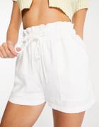 Pull & Bear High Waist Woven Shorts In White