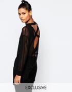 Story Of Lola Sheer Mesh Oversized Top With Cross Back Detail - Black