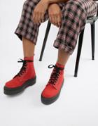 Asos Design Attitude Chunky Lace Up Boots - Red