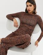 River Island Longline Top In Snake-brown