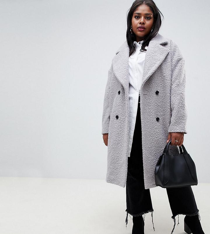 Glamorous Curve Double Breasted Coat In Textured Wool