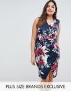 Coast Plus Floral Print Scuba Pencil Dress - Navy