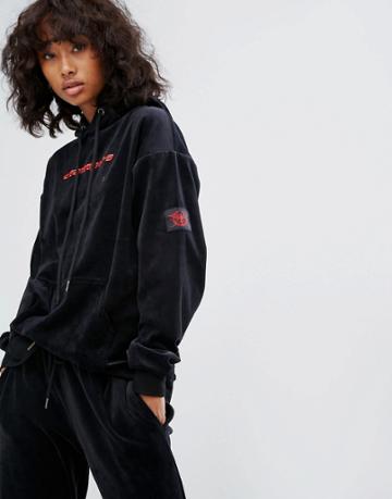 Wasted Paris Oversized Hoodie With Logo In Velour Tracksuit - Black