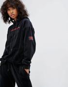 Wasted Paris Oversized Hoodie With Logo In Velour Tracksuit - Black
