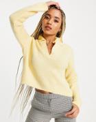 Topshop Knit Polo Crop Sweater In Yellow