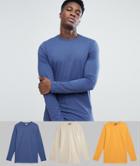 Asos 3 Pack Long Sleeve Longline Crew Neck T-shirt Save - Multi