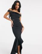 Lipsy Bardot Paneled Maxi Dress In Black
