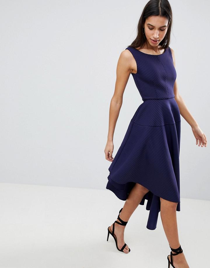 City Goddess Asymmetric Textured Midi Dress - Navy