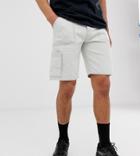 Crooked Tongues Denim Cargo Shorts In Off White - White
