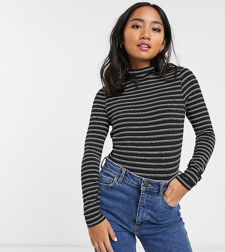 Asos Design Petite Turtleneck Long Sleeve Top In Stripe