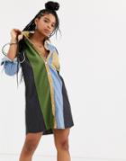 Emory Park Shirt Dress In Contrast Panels-multi