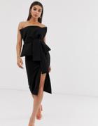 Asos Design Minimal Fold Layer Bandeau Belted Midi Dress-black
