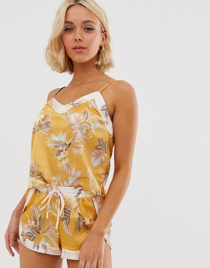 New Look Pyjama Cami In Tropical Print-yellow