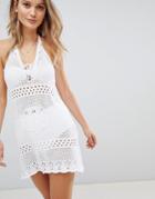 Boohoo Crochet Halterneck Dress - White