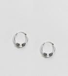 Asos Design Sterling Silver Engraved Rope Wrapped Ball Hoop Earrings - Silver