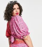 Twisted Wunder Plus Crop Top Set With Puff Sleeves In Mixed Patchwork Floral-multi