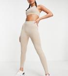 South Beach Seamless Wide Rib High Waisted Leggings In Sand-neutral