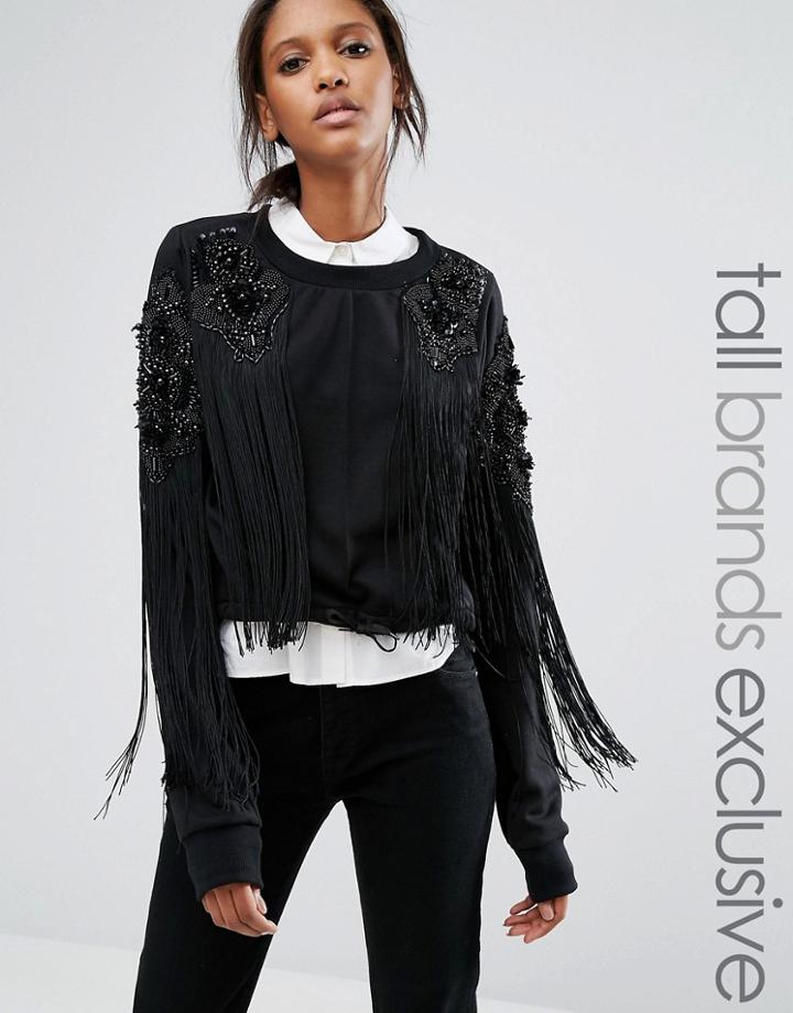 Starry Eyed Tall Crop Sweatshirt With Beaded Sleeve Detail And Tie Wai
