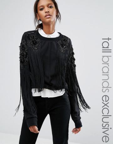 Starry Eyed Tall Crop Sweatshirt With Beaded Sleeve Detail And Tie Wai