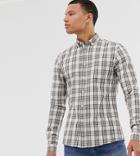Asos Design Tall Slim Check Shirt In Ecru Grid-beige