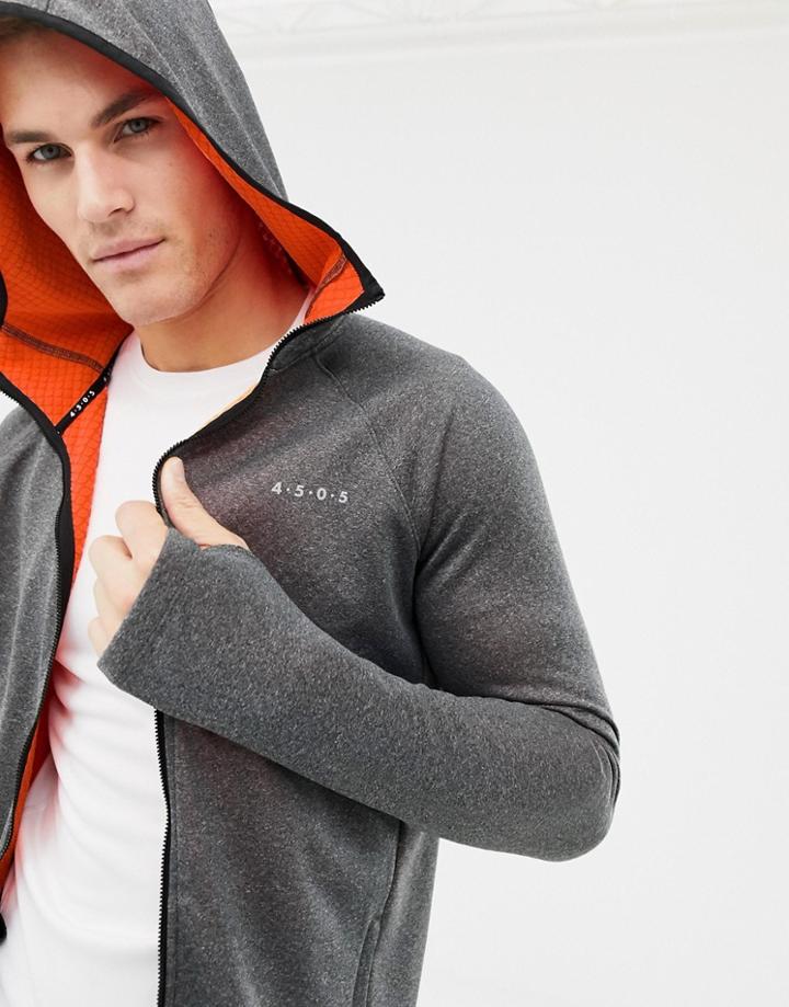 Asos 4505 Hoodie With Full Zip In Bonded Tech Inner Fleece And Thumbholes - Gray