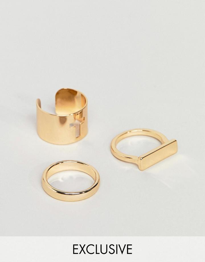 Designb Gold Rings In 3 Pack Exclusive To Asos - Gold