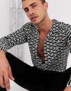 Asos Design Regular Geo Print Shirt In Black