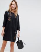 Qed London Embroidered Sweat Dress - Black