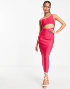 Band Of Stars Premium Bandage Midi Dress With One Shoulder Trim In Light Pink