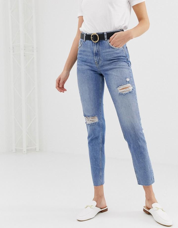 Pieces Ella Ripped Mom Jeans-blue