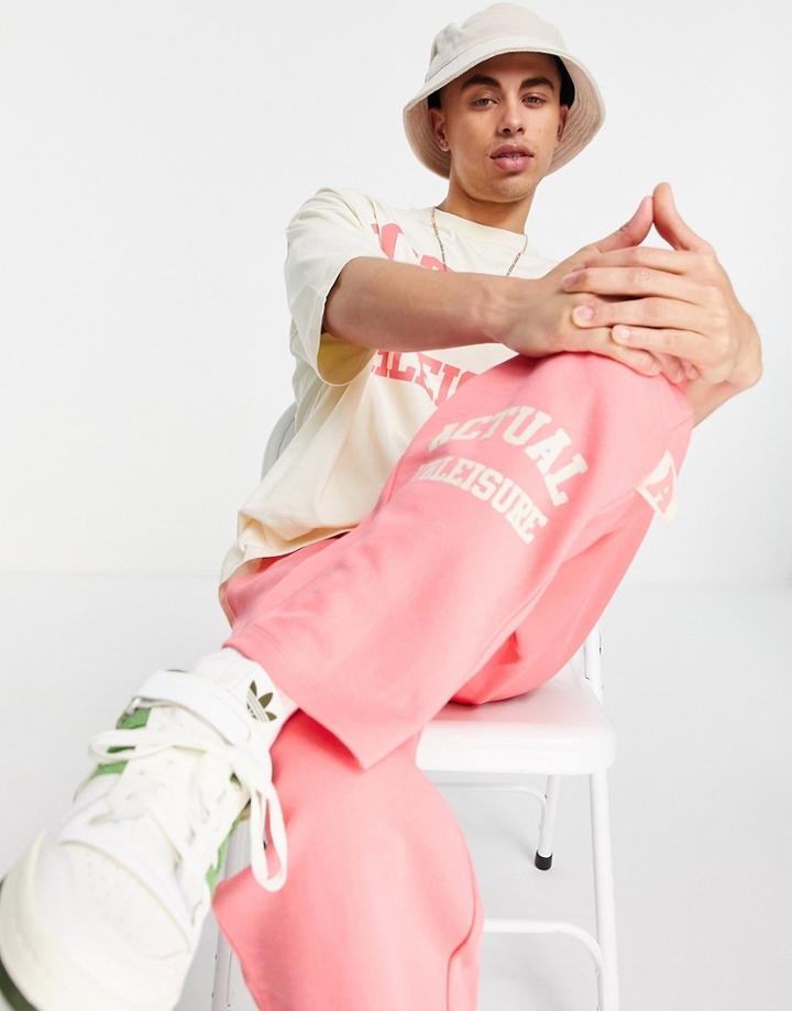 Asos Actual Relaxed Sweatpants With Athleisure Logo Print In Pink - Part Of A Set