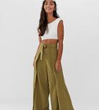 Monki Wide Leg Beach Pants In Khaki - Green
