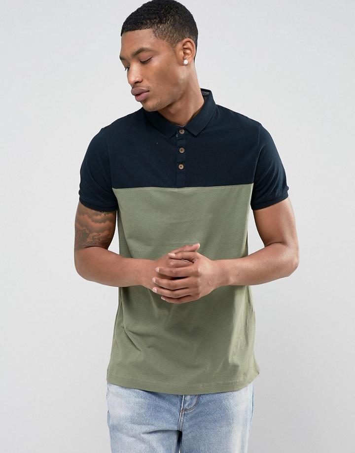 Brave Soul Top Panel Polo - Green