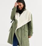 Asos Design Maternity Waterfall Parka With Fleece Lining In Khaki-pink
