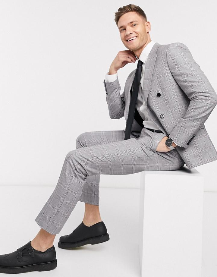 Moss London Eco Suit Pants In Gray And Pink Check-grey