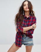 Asos Boyfriend Shirt In Red & Navy Check - Multi