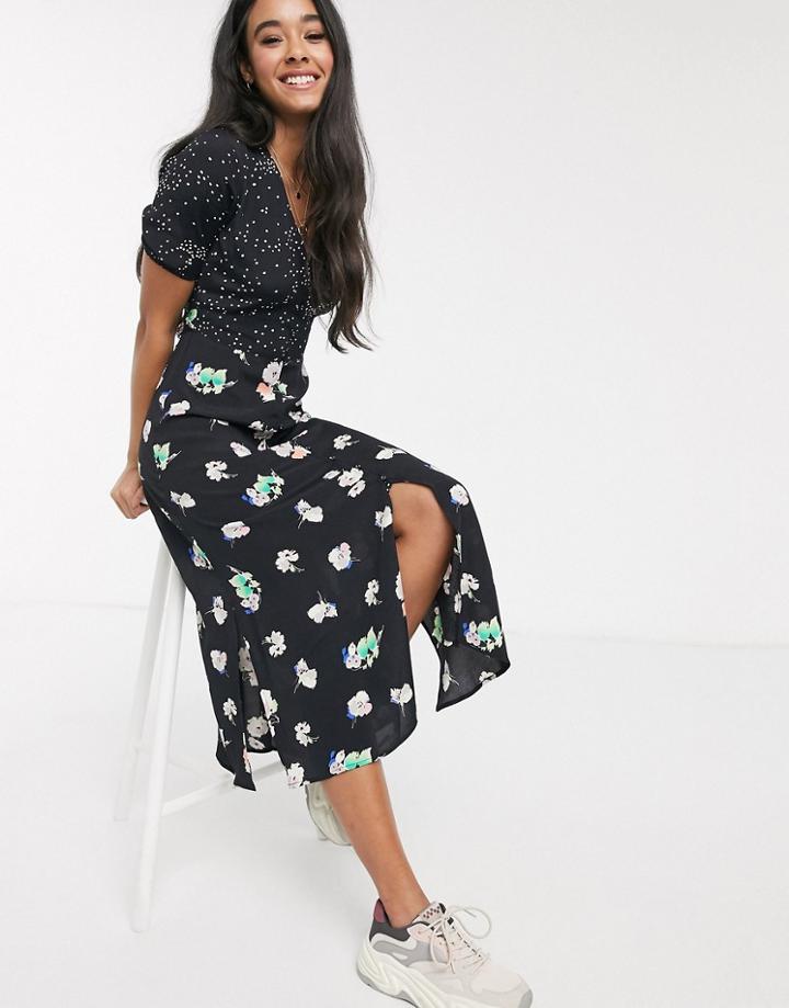 Oasis Floral Patchwork Midi Dress In Black