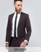 Number Eight Savile Row Skinny Suit Jacket In Micro Herringbone - Red